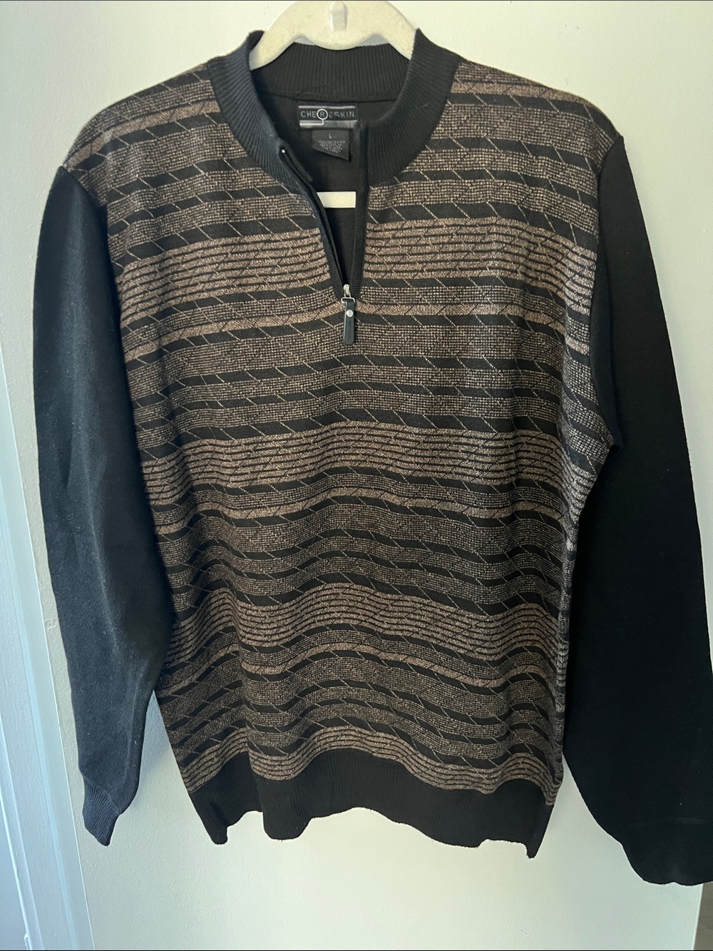 Cherokee Black and Brown Patterned Quarter-Zip Sweater